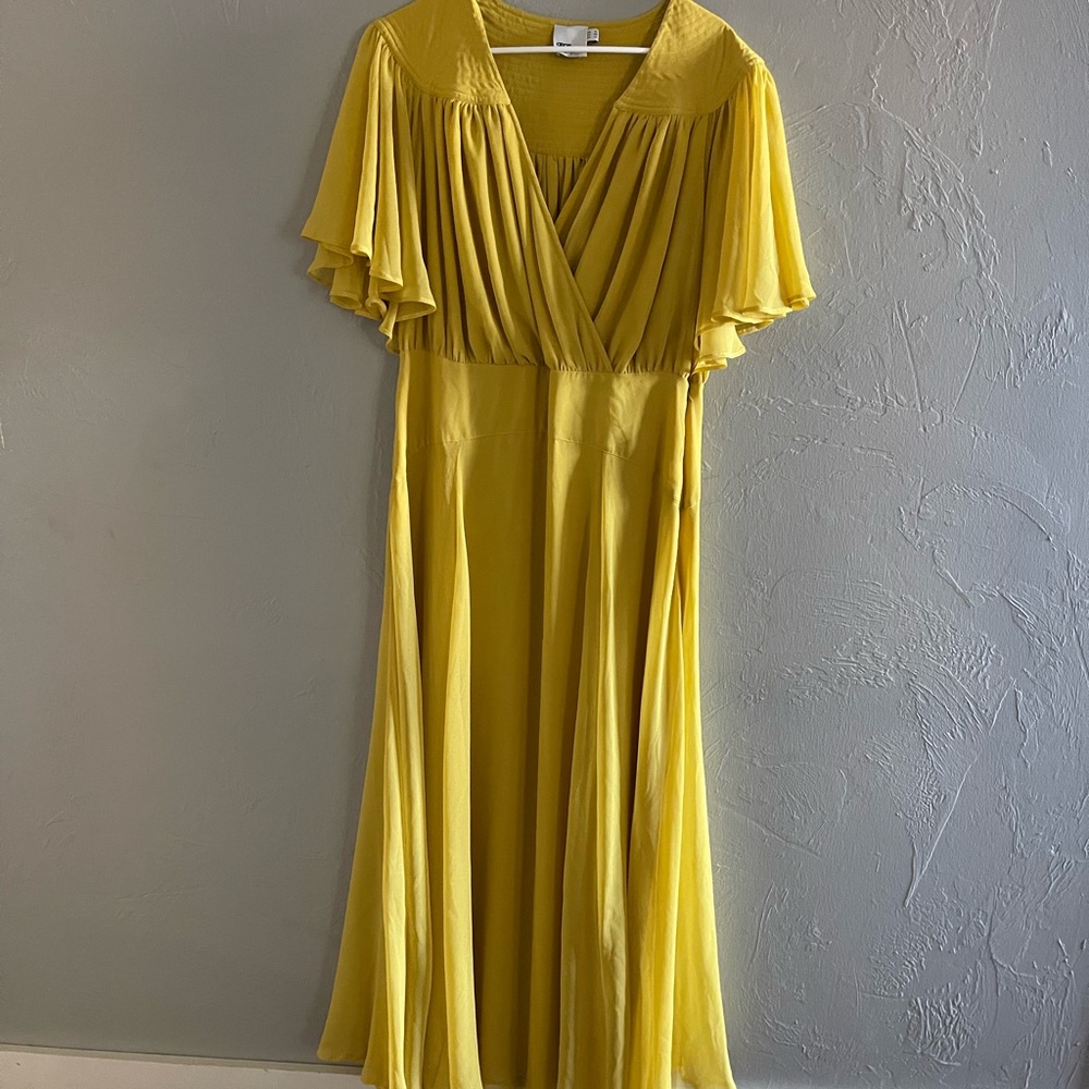 ASOS Mustard Yellow Sundress with Flutter Sleeves and Plunge Neckline